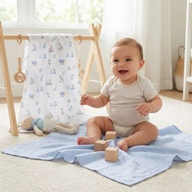 Resim 2’li Müslin Bebek Örtüsü - Bebe Lapin ve Endless Blue - 100x100 cm 