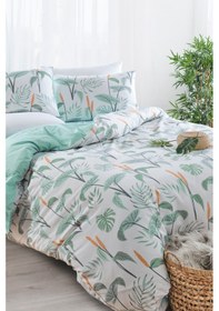 Resim Çift Kişilik Pamuklu Nevresim Takımı 4 Parça Florea Desen Yeşil / Yumuşak Dokulu Yeşil 