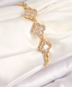 Resim BURCU MODA Pirinç Zirkon Taşlı Yonca Model Gold Renk Kadın Bileklik 