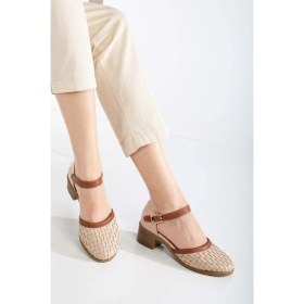 Resim Analin Shoes Kadın Deri Burnu Kapalı Örgülü Sandalet - Bej 