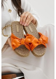 Resim Turuncu Örgü Tokalı Kadın Terlik Kaymaz Taban Havuz Deniz Plaj Terliği Turuncu 