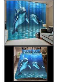 Resim Yunus Çift Kişilik 4 Parça Nevresim Takımı Ve 2 Adet Fon Perde 