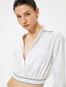 Resim Crop Poplin Gömlek Beli Lastikli Uzun Kollu Cep Detaylı 