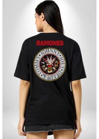 Resim Ramones Punk Müzik Grubu Pamuklu Unisex Oversize Sırt Dijital Baskılı Siyah T-shirt Siyah 