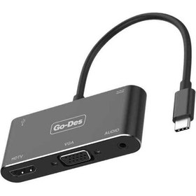 Resim Go Des GD-8761 Type-C To HDMI 4K & VGA & Aux Dönüştürücü Adaptör USB 3.0 