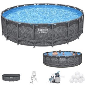Resim Bestway 561kc Prefabrik Aile Havuzu 549x132cm Yuvarlak Apx Premium Seri Örtü+merdiven+kum Filtre Set 