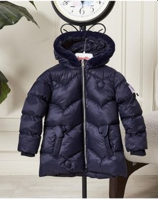 Resim Kız Bebek Kapüşonlu Fermuarlı Şişme Mont 51351 Lacivert 