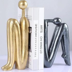 Resim Abstract Bookends Set of 2, Modern Figurines for Shelf or Desk Decor, Abstract Bookends, Modern Bookshelf Decor, Polyester Bookend Set - Object-5 