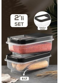 Resim Meleni Home 2'li Set 5 Lt Bakliyat Saklama Kabı - Kayar Kapaklı Erzak Saklama Kabı Un Kabı Antrasit Multi Box 