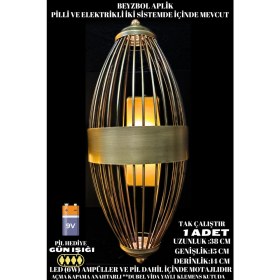 Resim Beyzbol Aplik , Pilli Aplik, Anahtarlı, Pilli Elektrikli Ledli Duvar Aplik,eskitme Renk 