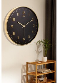 Resim Gold İnce Latin Siyah Zeminli Duvar Saati 43 Cm Siyah 
