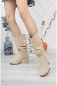 Resim asmi shoes Kadın Azra Vizon Süet Körüklü Çizme 