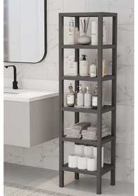 Resim Shelf 6 Katlı Düzenleyici Plastik Raf Ünitesi Gri, Kitaplık, Mutfak, Banyo Rafı Dolabı Gri 