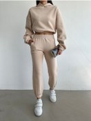 Resim Kadın Pamuklu İçi Polarlı Basic Eşofman Takımı Bej 