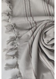 Resim Çizgili Havlu Peştemal 90x170cm - Yumuşak Plaj Havlusu- %100 Pamuk Acıkgrı Açık Gri 