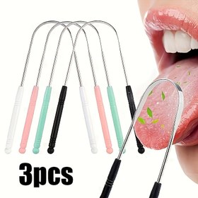 Resim 3 Adet Paslanmaz Çelik Dil Temizleyici Yetişkin Taşınabilir Ağız Hijyeni Yardımcısı Plak ve Kirleri Etkili Bir Şekilde Gideren 3'lü Set (Rastgele Renk) 