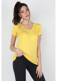 Resim Kadın Viskon Kısa Kollu Tişört Sarı 