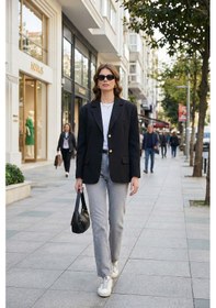 Resim Lela Regular Fit Yaka Düğmeli Blazer Bayan Ceket 6839562 Siyah 