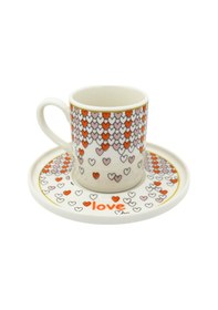 Resim Love Kalp Desenli 6 Kişilik Porselen Kahve Fincan Takımı Çok Renkli 