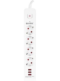 Resim S-Link SPG403U 1.5M 750 Joule 3 USB 5V2.4A 4'lü Anahtarlı Akım Korumalı Priz 