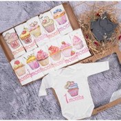 Resim pinky Melomio Cupcake Baskılı 12'li Anı Çıtçıtlı Body Zıbın Seti Uzun Kollu Aylık Badi Set %100 Pamuk 