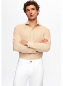 Resim D'S Damat Ds Damat Slim Fit Bej Italyan Yaka Dar Kesim Klasik Kravatlık Uzun Kollu Kolay Ütülenebilir Nefes A 2HF02ORT5185 Bej 