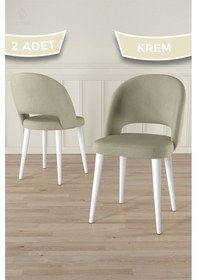 Resim Canisa Pane Serisi 2 Adet Krem Mutfak Sandalyesi Babyface Kumaş Beyaz Ayak Krem Sandalye Beyaz Ayak 
