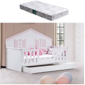 Resim Yavrulu Karyola, Poli Yavrulu Montessori Yatak - Pembe + 1 Adet Comfort Yatak 