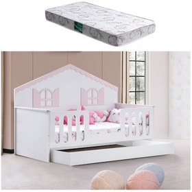 Resim Yavrulu Karyola, Poli Yavrulu Montessori Yatak - Pembe + 1 Adet Comfort Yatak 