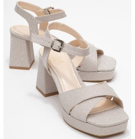 Resim Luvishoes Luvi Shoes Lisbon Altın Simli Çapraz Bantlı Kadın Platform Topuklu Ayakkabı Altın 