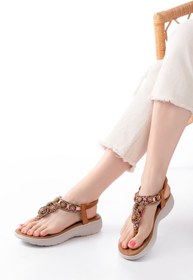 Resim Budi DM-609 Taba Taşlı Arka Lastikli Parmak Arası Kadın Sandalet 