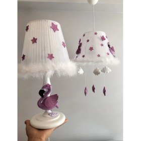 Resim Keçeli Parti Hayalleri Bebek Çocuk Odası Avize Abajur Filamingo Mor 