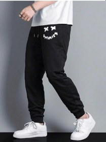 Resim Expression Print Drawstring Waist Eşofman Altı Siyah 