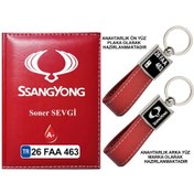 Resim Plakanıza Özel Sangyong Logolu Kırmızı Ruhsat Kabı Ve Anahtarlık 