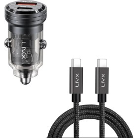 Resim Livx Transparent 45W Pd/qc Mini Araç Şarj Cihazı ve 3 Metre Hızlı Şarj ve Data Kablosu 