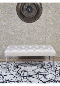 Resim Zafir Krom Tel Ayaklı 90 Cm Puf Bench - Puf - Bench - Kasalı Oturak - Oturak - Yatak Ucu Puf Bej 