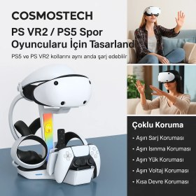 Resim Cosmostech Ps5 Vr2 Sanal Gerçeklik Gözlüğü Uyumlu Şarj Standı – Hızlı Şarj Istasyonu, Kulaklık & Vr gözlük aparatlı 