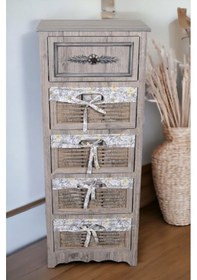 Resim Ahşap 5 Çekmeceli Hasır Görünümlü Sebzelik Rustik 