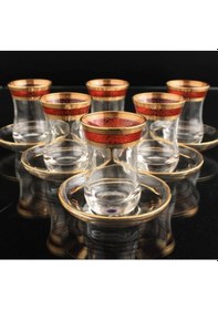 Resim 561-201 Çay Takımı Organik Boya Eby Almas Altın Dekor 6 Kişilik 12 Parça Yeşil 