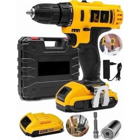 Resim Metal Şanzıman Çift Akülü Bakır Sargı 24 Parça Led Aydınlatmalı Matkap Seti 