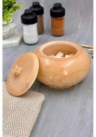 Resim Kapaklı Ahşap Şekerlik Çerezlik Baharatlık Çok Amaçlı Kapaklı Kas 