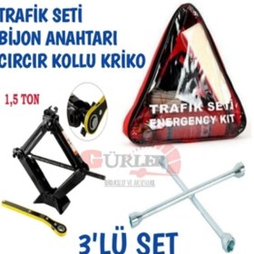 Resim gürlerotoaksesuar Trafik Seti+bijon Anahtarı+1,5 Ton Cıcır Kollu Kriko 3lu Set 