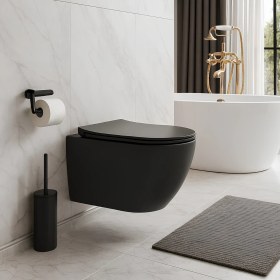 Resim Turavit Rondo Kanalsız Mat Siyah Asma Klozet RND5512B, Rondo Mat Siyah Duroplast Yavaş Kapak 