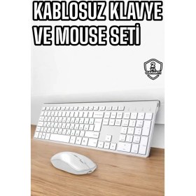 Resim Buğz Beyaz Kablosuz Klavye Fare Seti Kablosuz Fare USB Alıcı Pc Uyumlu 