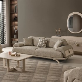 Resim Eymense Alyans Sırt Mekanizmalı Üçlü Koltuk Kanepe Kum Beji 