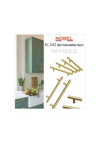 Resim Paslanmaz Boy Kulp Nobel Mat Gold 128 Mm Modern Dolap & Çekmece Kulpu 5 Li Paket Gold 