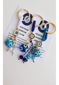 Resim Lüks Hediyelik 3'lü Nazar Boncuklu Şans Anahtarlık 10,5 Cm 