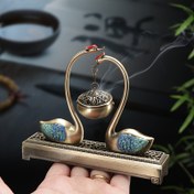 Resim 1pc LASODY Çift Kullanımlı Metal Kuğu Gölü Buhur Yakma Aparatı, Kokusuz Ev Dekoru Süsü, Noel, Şükran Günü, Sevgililer Günü, Baba ve Anne Günleri için 