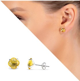 Resim Tesbihane Sarı Zirkon Taşlı Oval Tasarım 925 Ayar Gümüş Kadın Küpe 