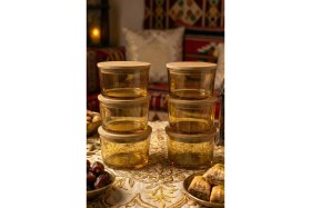 Resim Feyza Design 6'lı Bambu Kapaklı Cam Kahvaltılık Kase Seti, Şık ve Pratik Tasarım 